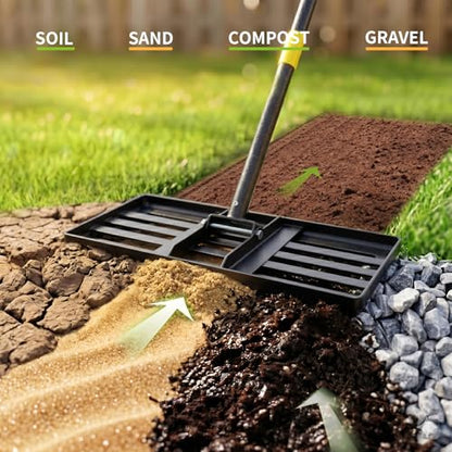 Lawn Leveling Rake, 6 FT Ground Lawn Leveler with 30 x 10 Wide Large Rakes Head for Smooth Garss Soil Dirt Sand, High Effect Yard Leveling Tool with Round Edge forGarden Golf Course, No Flip - style: 6 FT