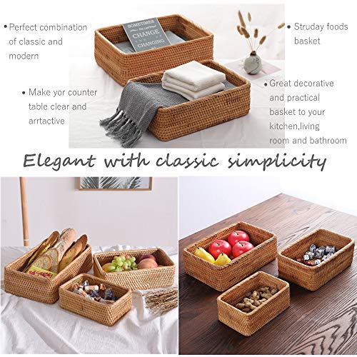 Handmade Rectangle Wicker Fruit Box Rattan Tray Magazine Organizer and Small Objects Container Serving Basket (Small) - size: Small