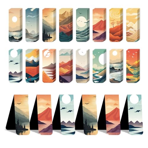 96 Pieces Magnetic Bookmarks Magnet Page Markers - Book Marks for Reading Women & Men with Storage Boxes - Cute Magnet Bookmark Clips for Reading Pleasure（Landscape） - size: 96, style: Landscape Style