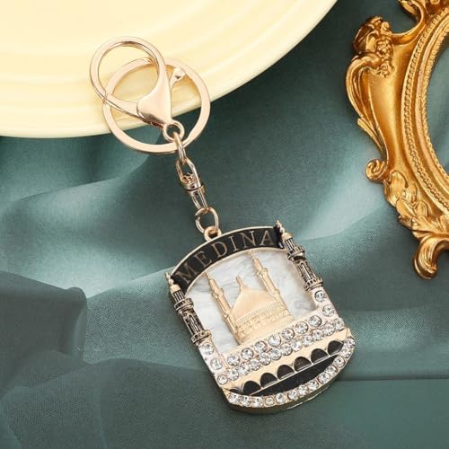 2 Pcs Sparkling Rhinestone Medina Mosque Keychain Purse Charm Islamic Keyring Pendant for Purse Bag Accessories