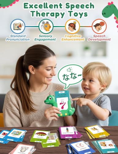 Japanese and English Talking Flash Cards for Kids, 510 Sight Words Bilingual Learning Toys for Toddlers, Japanese Alphabet Flashcards Pocket Speech Therapy Toys, Dinosaur Shaped - size: 510-Japanese&English