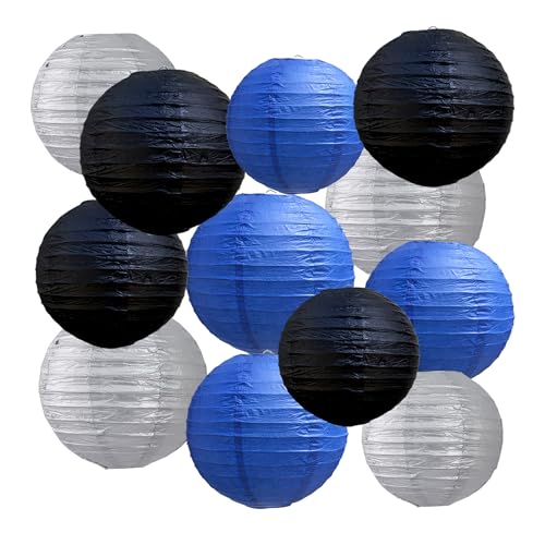 BEISHIDA Blue Black Silver Paper Lanterns 6/8/10/12 Inch Round Chinese Lamp - color: blue black silver, size: 6、8、10、12 Inch