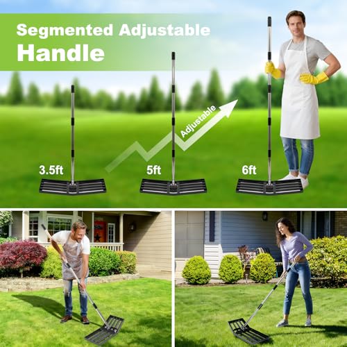 30"x10" Lawn Leveling Rake, Angled Design Yard Leveling Rake for Soil, Sand | Dabormi Lawn Leveler Rake with 74" Adjustable Handle, Heavy Duty Landscape Leveling Rake Ground Leveler for Dirt/Farm/Pasture - size: 30 Inch