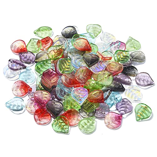 LiQunSweet 100 Pcs Glass Crystal Charms Glitter Mini Plant Leaf Charm for Jewelry Making DIY Accessories - color: Leaf Glass Charm_100 Pcs