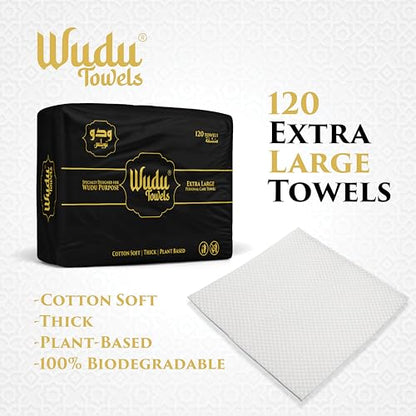 Wudu Towel After Ablution – 120 Count – Biodegradable Cloth-Based Dry Towels – Islamic Prayer Accessory for Home, Mosques, Travel – Pairs with Prayer Beads, Mats & Qibla Compass | Refill Pack - color: Refill Pack