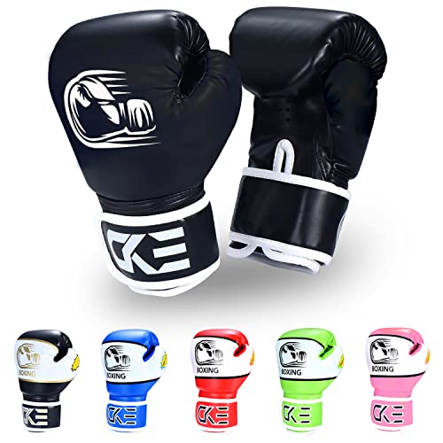 CKE Boxing Gloves for Kids Ages 5-12, Beginner Punch Bag Training Gloves | Youth boxing gloves and kids boxing gloves for boys and girls, ideal for beginner practice, punching drills and training - color: Black-02