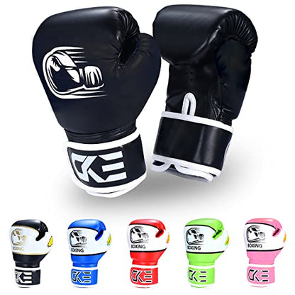 CKE Boxing Gloves for Kids Ages 5-12, Beginner Punch Bag Training Gloves | Youth boxing gloves and kids boxing gloves for boys and girls, ideal for beginner practice, punching drills and training - color: Black-02
