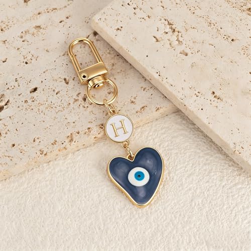XGALBLA Small Evil Eye Keychains Initial Letter Key Chains for Women Men Car Key Bag Purse Charm- Good Luck Amulet Protection - color: Evil Eye 1-h