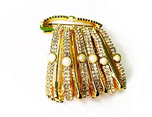 Decorative Golden Saree Pins with White Diamond,Safety Pin Decorated with Diamonds Set of 12