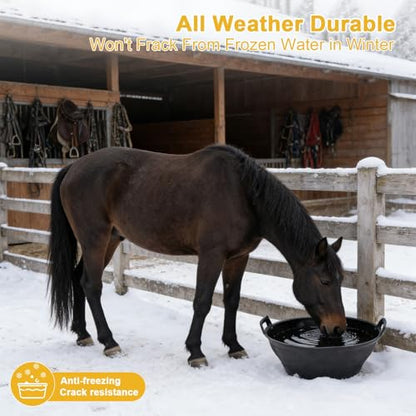 6Pcs Rubber and Plastic Feed Pan with Handle, 3 Gallon / 12 Quart Plastic Feed Pan Utility Horse Feed Bucket for Cats Dogs Goats Chicken Dust Bath Container Animal Feeding Watering Bowl