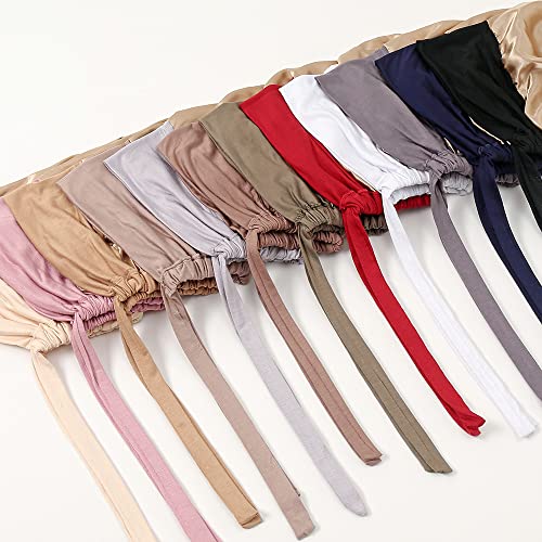 Yeieeo Women's Satin-Lined Tie Closure Hijab Undercap Non Slip,Premium Jersey Muslim Daily Wear Inner Headscarf Cap - color: Nude Pink