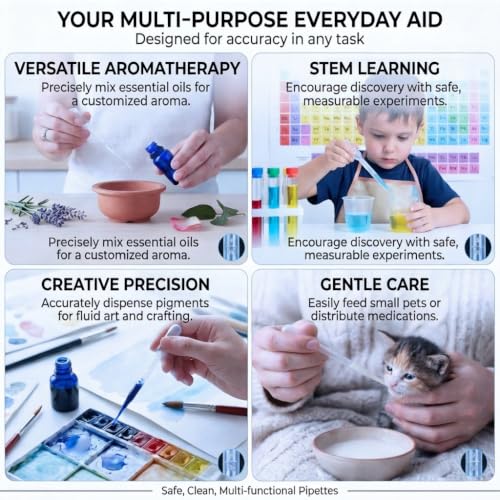 ovsor 50PCS 3ml Disposable Transfer Pipettes, Calibrated Plastic Dropper | Precise Graduated Scale, Flexible Easy-Squeeze, Ideal for Essential Oils, Lab, DIY Art, Makeup & Liquid Transfer
