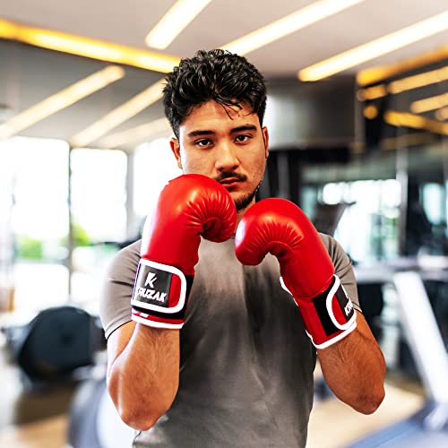 Kruzak Plain Boxing Gloves for Sparring, Kickboxing, Muay Thai, Martial Arts & MMA Fighting - Men & Women Punch Bag Mitts Training and Focus Pads Punching - color: Red, size: 16 oz
