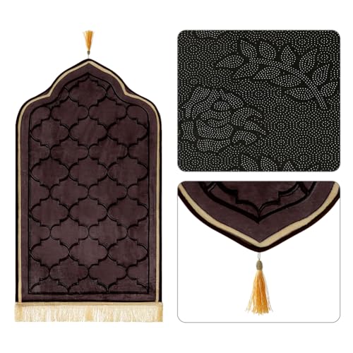 haozaikeji Muslim Prayer Rug Islamic Turkish Prayer Mat Thick Soft Janamaz Sajada Rug Praying Carpet for Ramadan Eid Travel - color: Coffee, size: M 19.69*35.43 inch (50*90cm)
