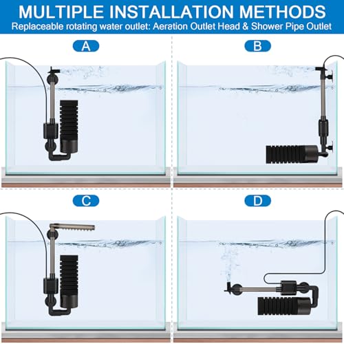 hygger USB Single Sponge Filter, Small Aquarium Filter with Adjustable Hanging Clip and Suction Cup, Duckbill Outlet, Rain Pipe Outlet, Extra Spare Sponge