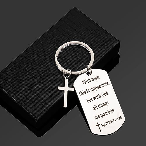 GiftYou Inspirational Scripture Metal Key Chains with Cross Pendant - Bible Verse Keychain Religious Gift for Christian - color: Matthew 19:26