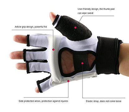 Men Kids Taekwondo Gloves Punch Bag Boxing Martial Arts MMA Sparring Grappling Muay Thai Training PU Leather Wrist Wraps Gloves - color: White, size: Large