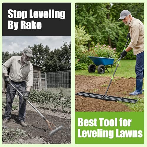 GARDTECH 48×10 Anti-Flip Lawn Leveling Rake,76” Adjustable Handle | Heavy Duty Stainless Steel,2mm Plate, for Topdressing, Sandbox, Garden Beds, Lawn Repair,Dog Spots - size: 48''x10''
