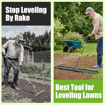 GARDTECH 48×10 Anti-Flip Lawn Leveling Rake,76” Adjustable Handle | Heavy Duty Stainless Steel,2mm Plate, for Topdressing, Sandbox, Garden Beds, Lawn Repair,Dog Spots - size: 48''x10''