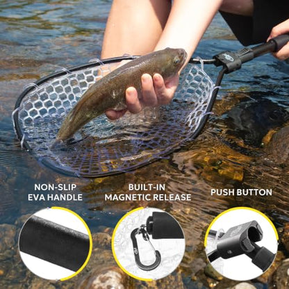 SF Fly Fishing Landing Net Soft Rubber Mesh Trout Net Catch and Release Net - style: Folding Landing Net
