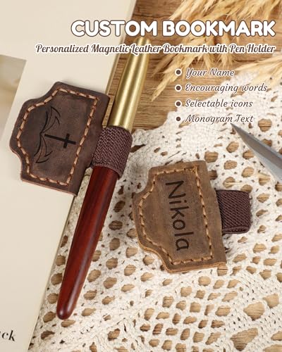 Personalized Magnetic Leather Bookmark Custom Engraved Name Text Bookmarks Customized Magnet Book Marks for Women Men Book Lovers Readers Travelers (Pen Holder) - color: Pen Holder