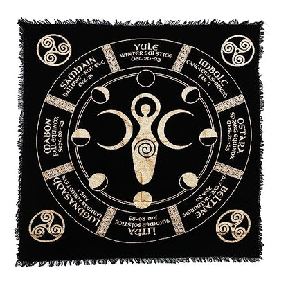 Indian Consigners Moon Phases Triple Moon Altar Cloth Celestical Tarot Deck Alter Tablecloth Sacred Place Moon Cycle - color: Black-gold, size: 18" x 18" (Square)