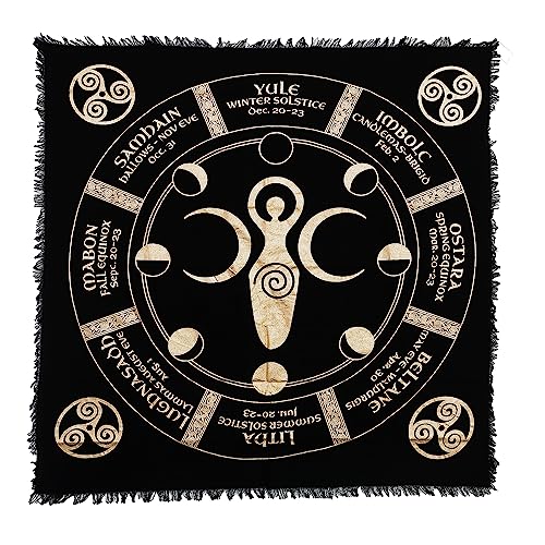 Indian Consigners Moon Phases Triple Moon Altar Cloth Celestical Tarot Deck Alter Tablecloth Sacred Place Moon Cycle - color: Black-gold, size: 18" x 18" (Square)