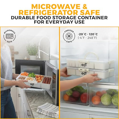 Stackable Snackle Box Container 2 Pack, 14 Compartments with 2 Drain Compartments, BPA-Free Snack Organizer with Lids & Handles for Family Snacks, Dishwasher & Microwave Safe (White 2 Pack) - color: White