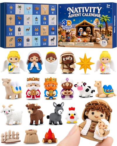 Nativity Advent Calendar 3D Printed Nativity Set Toys Gift for Toddler Kids