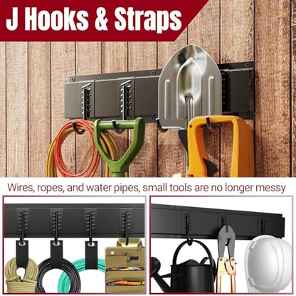 99" Garage Tool Organizer Wall Mount, 28 Pack Heavy Duty Wall Mount Garage Storage Rack Carries1000 lbs, Metal Wall Mount Tool Hanger for Shovels, Rakes, Fits 16" Wall Studs (6 Panels) - size: 99" | 6 Panels+18 Hooks+4 Straps