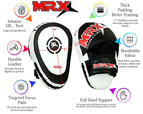 Punching Mitts MMA Muay Thai Boxing Pads, Gel Tech Leather Curved Focus Mitts, Training Hand Pads Sparring Martial Arts Karate Dojo Target Strike Shield - color: Black/White