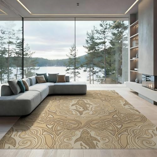 6'x9' Washable Geometric Shark Area Rug, Cream Foldable Non-Slip Large Carpet Foldable Easy Care Carpet for Queen Size Bedroom, Under Bed, Master Bedroom | Ref:2067661 - color: Beige/Pattern 19, size: 6' x 9' (Rectangular)