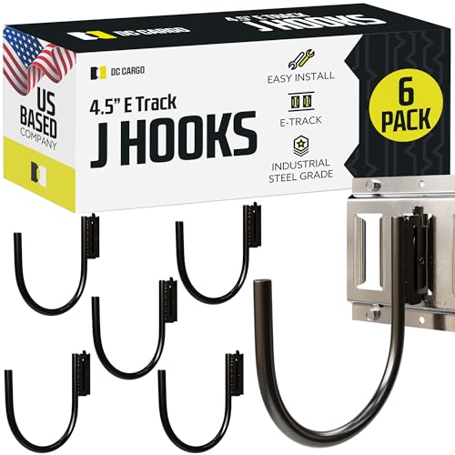 DC Cargo - E Track J Hooks (4.5" - 6 Pack) - Large Heavy Duty Accessories - Hanging Hooks for Your ETrack Rail System - Use in Enclosed Trailers, Box Trucks, Vans, Garage, Workshop & Warehous - size: 4.5 Inch - 6 Pack