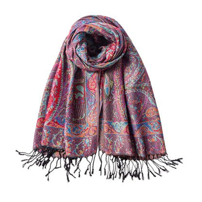 TUSHUSTY Pashmina Feel Shawls Wraps Rave Scarf for Women Soft Silky Reversible Men Scarves Hijab - color: Black Red Blue