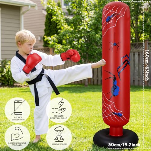 Shappy Inflatable Punching Bag Larger 62.99 Inch Spider Stable Boxing Bag Set with Gloves and Pump for Practicing Karate Taekwondo