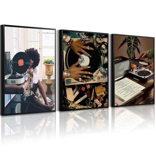 Black Woman Wall Art African American Women Canvas Wall Decor Black Girl Poster Fashion Female Wall Art Feminine Abstract Pictures Boho Prints for Bedroom Bathroom 12x16 Inch Unframed Set of 3 - color: Black Woman Print, size: 12"x16" Unframed