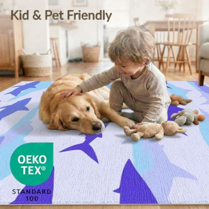 6'x9' Washable Graphic Cloud Area Rug, Light Blue Foldable Non-Slip Large Carpet Foldable Easy Care Carpet for Queen Size Bedroom, Under Bed, Master Bedroom | Ref:2069997 - color: Blue/Pattern 1, size: 6' x 9' (Rectangular)