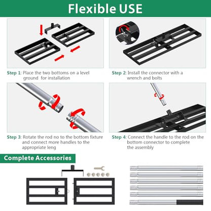Lawn Leveling Rake 30"x10" with 78" Adjustable Stainless Steel Extened Handle,Heavy-Duty Leveling Tool for Garden, Yard & Landscaping