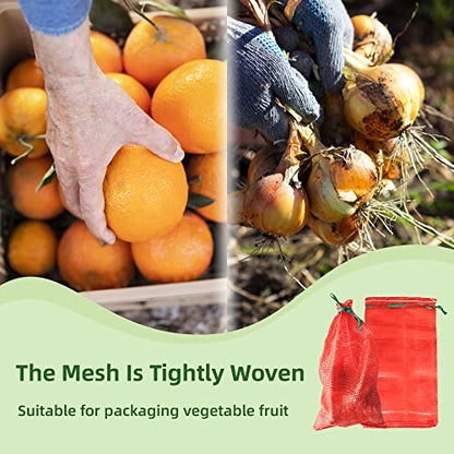 10 lb Mesh Onion Bags 100pcs, 11"×18" Mesh Produce Bags Hanging Reusable Breathable Vegetable Storage Net Bag with Drawstring for Onions Potatoes Citrus Crawfish, Red (Pack of 100) - style: Pack of 100