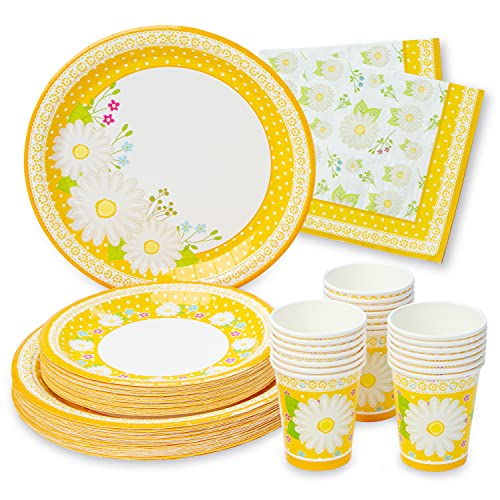Royal Bluebonnet Daisy Paper Plates and Napkins for Birthday Decorations - Set of 24 Spring Paper Plates for Mothers Day, Daisy Party Supplies, Disposable Floral Party Supplies for Easter Brunch - style: Daisy