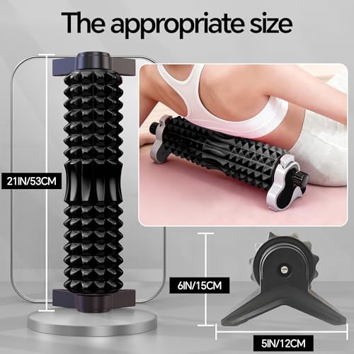 Foam Roller with Detachable Stand, 18” Deep Tissue Massage Roller | 3-Level Height Adjustable Support, Beginner-Friendly Design for Home Workout & Muscle Recovery - Black - color: Black