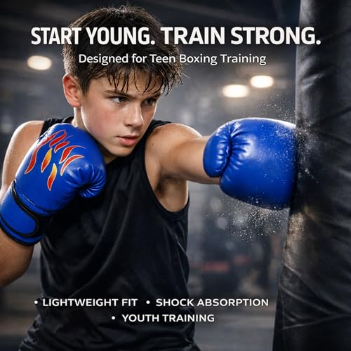 Boxing Gloves 4oz 6oz Youth Training Gloves for Punching Bag, Kickboxing & Muay Thai, Thick Padded Sparring Gloves for Boys & Girls Ages 5-13 Blue 1pcs