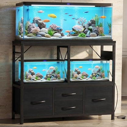 Heybly 30-40 Gallon Fish Tank Stand, Aquarium Stand with Drawer, Power Outlet, Heavy Duty Metal Frame, for Fish Tank, Turtle & Reptile Terrarium, 36.2" L × 18.1" Top, 660lbs (Top)+330lbs(Mid), Black HAS004BK - color: Black, size: 40 gal