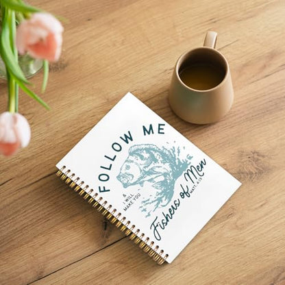 WUCHJ Blue Retro Fish Christian Notebook,Boys Religious Notebook, Matthew 4:19 Bible Verse Journal, Blue Religious Scripture Spiral Notebook Journal for Note Taking, Christian Faith Based Gifts for Women Men, 5.5x8.3 Inch - color: follow me blue fish