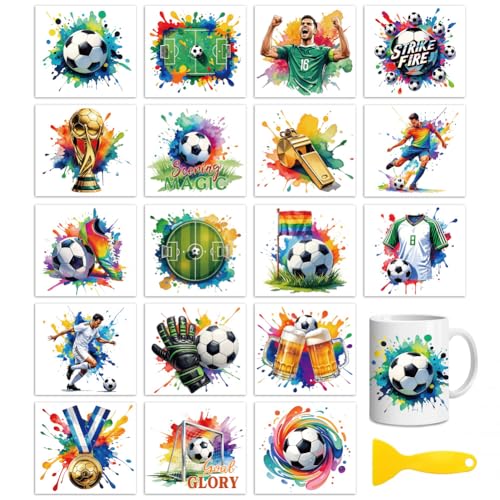 Peacoblue Football Rub On Transfers for Craft, Transfer Sticker | 18 Sheets UV DTF Transfers, Waterproof Rub On Decals for Wood, Glass, Furniture, Tumblers & Home Decor Crafts - style: Football