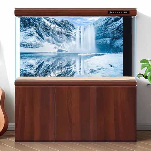 Winter Iceland Aquarium Background Frosty Snow Covered Waterfall Fish Tank Background Majestic Winter Ice Lake Nature Landscape Terrarium Backgrounds Wintry Waterfall Reptile Tank Backgrounds 24x12in - color: Grey_Blue, size: 24(W)x12(H)inches/ 60(W)*30cm