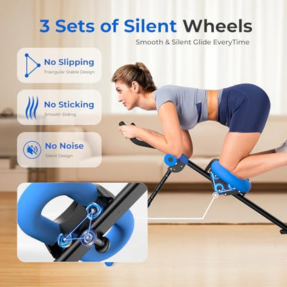 OWLSKY Ab Machine, Adjustable Ab Trainer Machine for Abs Workout at Home Gym, Foldable, Knee Protection, LCD Monitor, Device Holder, 400 LBS,Abdominal Trainer for Stomach Workout - style: Blue