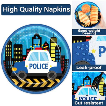 100 Pcs Police Party Plates and Napkins Party Supplies Police Birthday Party Tableware Set Police Officer and Car Party Decorations Favors for Police Theme Party Serves 25 - style: Police