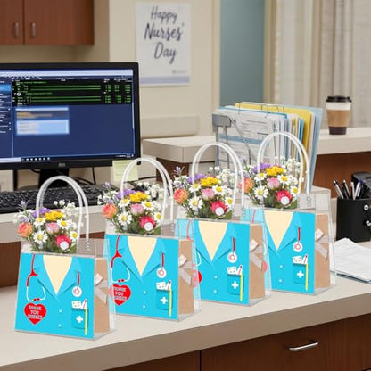 Aliceset 24 Pcs Nurses Week Gift Bags Bulk Clear PVC Thank You Nurse Gift Bags with Handles for Nursing Graduation Hospital Staff, Medical Assistant Appreciation CNA Week, 6.31"x 5.91"x 3.15" - style: Thank You Nurses