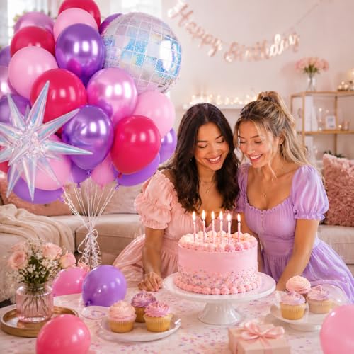 K-Pop Music Balloons, Pink Purple Balloon Iridescent Disco Foil Balloons - color: Purple and Pink, size: 30PC